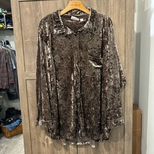Belle by Kim Gravel 3X Velvet Button Tunic Top Brown Stretch with pockets